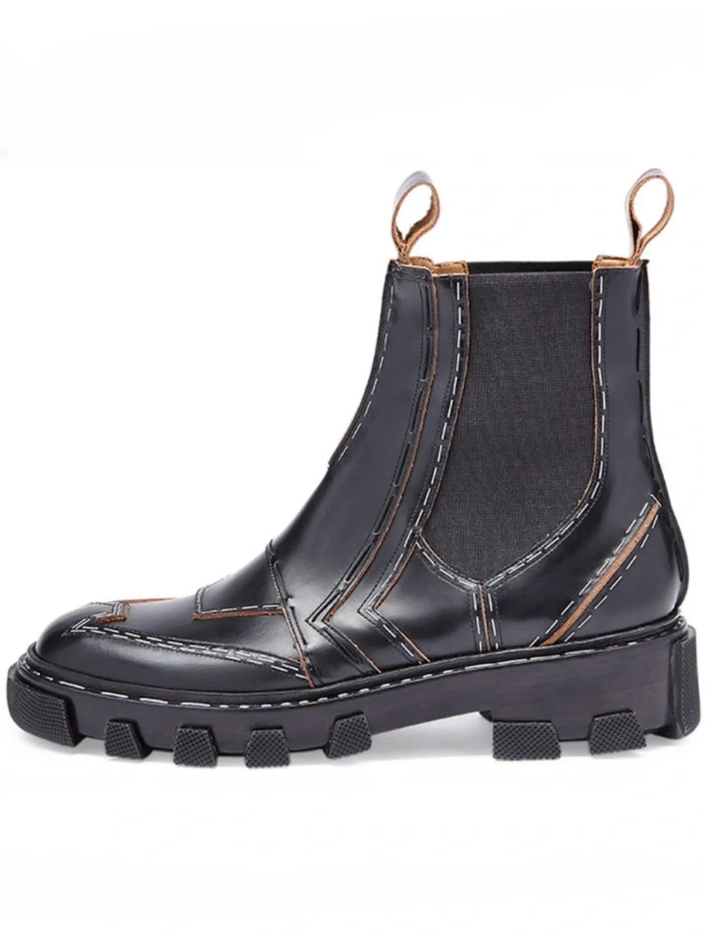 Balenciaga Stapled Leather Black Chelsea Lug Boots Exposed Stitching, 7